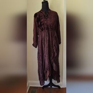 Crushed Velvet Long Sleeve Maxi Dress in Plum - Young Threads